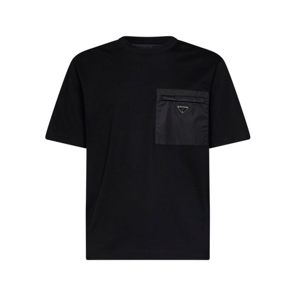 Prada Abbigliamento Men Black Jersey And Re-Nylon Crewneck T-Shirt